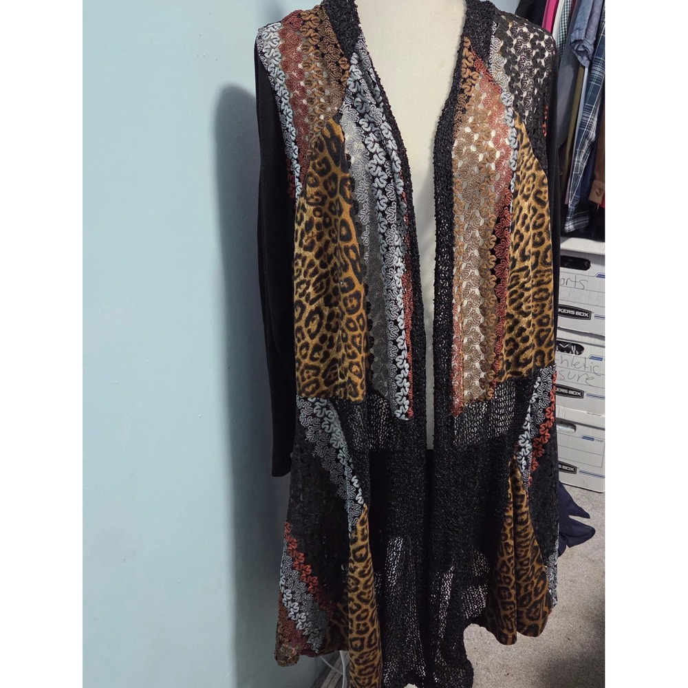 La vanya Sz 3X Woman Leopard Print Lace Crochet Open Front Duster Cardigan 22/24